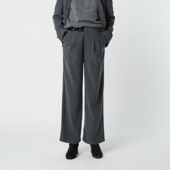 Oak + Fort Grey Herringbone Slouchy Belt Pants - Picture 1 of 6